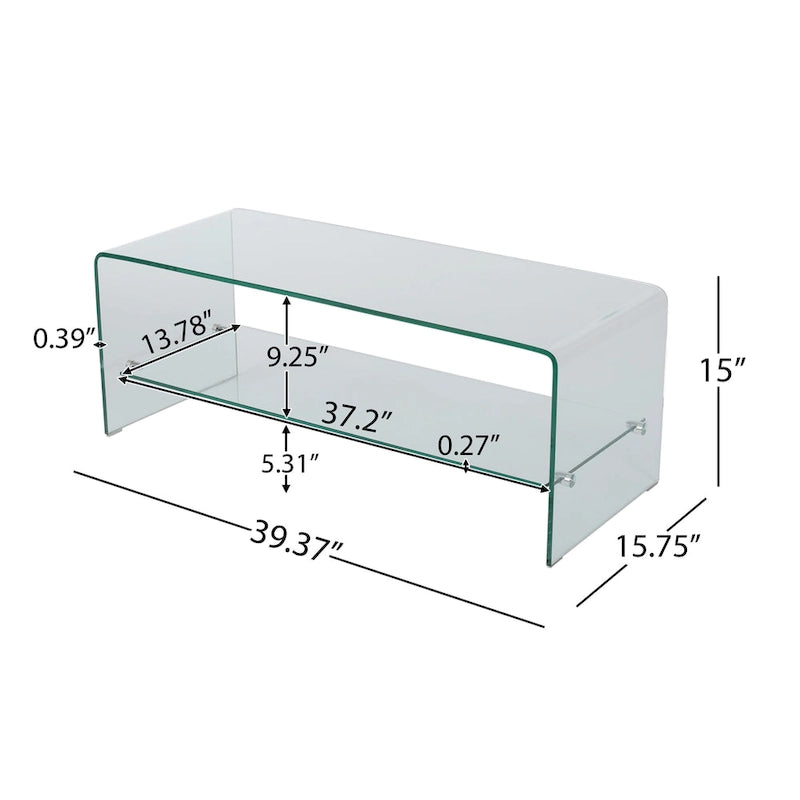 Meuble TV transparent de 39.37 avec dos ouvert et étagère en verre pour téléviseurs jusqu’à 39