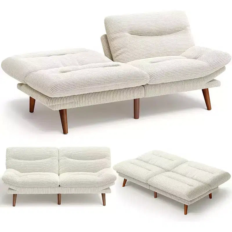 66-Zoll-Schlafsofa aus Cord mit verstellbarer Rückenlehne und Armlehnen, geeignet für kleine Räume, Wohnzimmer oder Büros, auch als Futonsofa nutzbar.