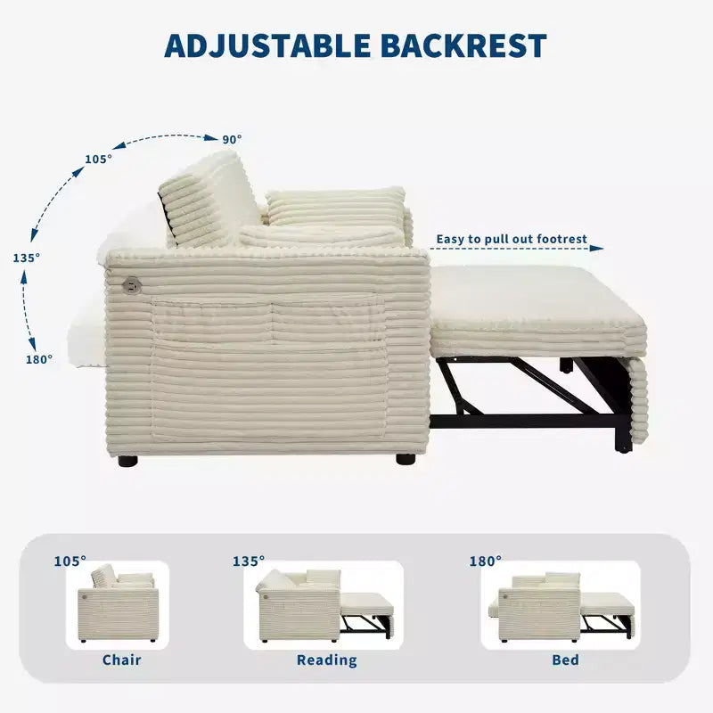 Canapé-lit convertible deux places de 55 avec repose-pieds escamotable et dossier réglable, canapé gain de place pour petits appartements