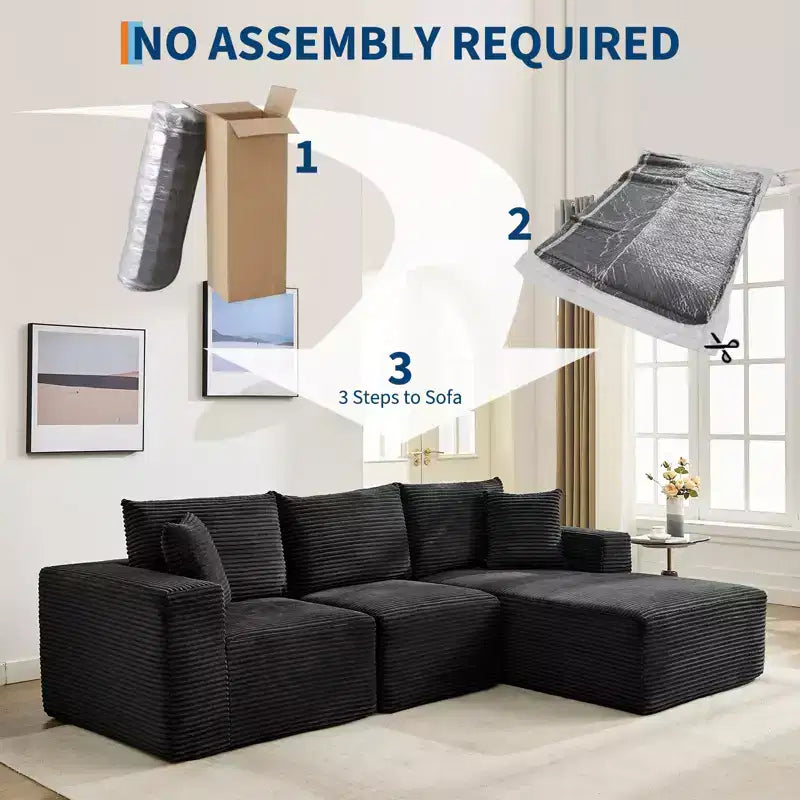 108 Modernes 3-Sitzer-Sofa, gepolstertes Sofa in L-Form mit Kissen, Sofa mit tiefer Sitzfläche, keine Montage erforderlich