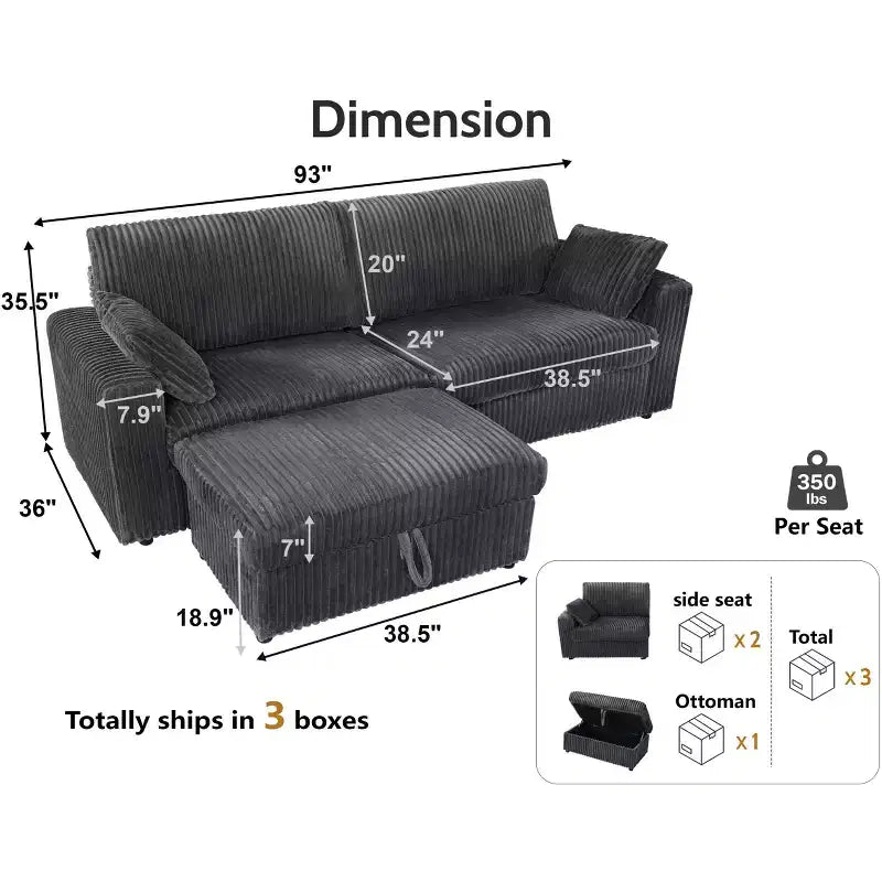 Modulares Cordsofa von Dyonery mit waschbaren Bezügen