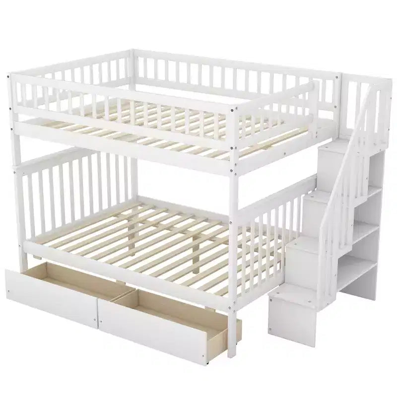 Stapelbed met twee tweepersoonsbedden, twee opberglades en opbergplanken, voor de slaapkamer van kinderen, tieners en volwassenen