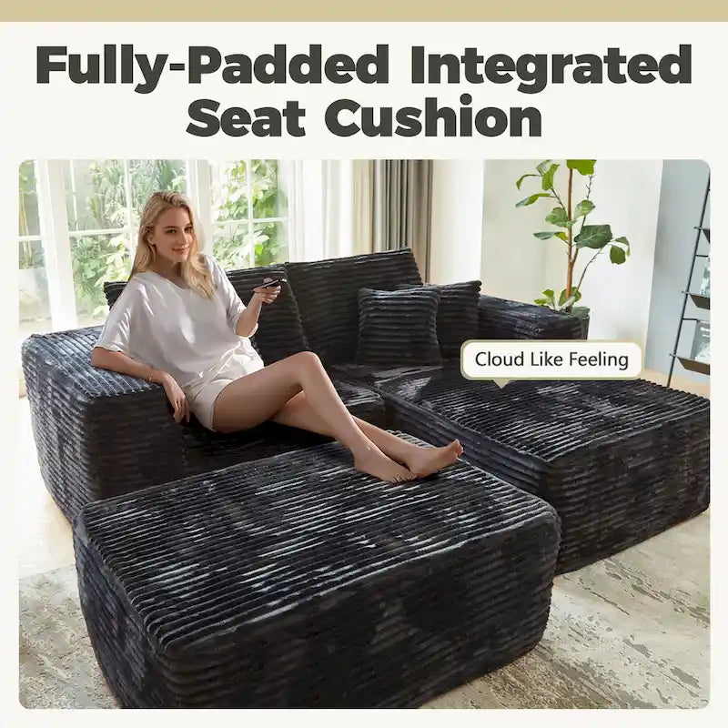 Divano componibile moderno e morbido HOOOWOOO, a forma di L, con pouf rimovibile