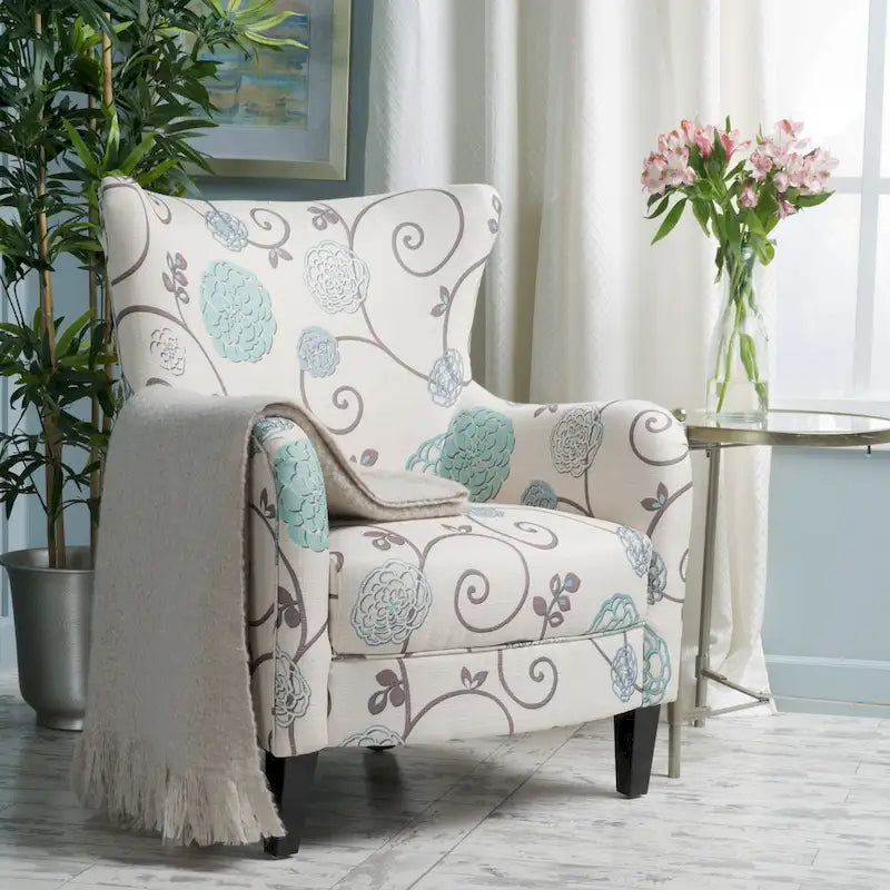 Moderne retro fauteuil met hoge rugleuning van 30.25 en houten poten voor de woonkamer