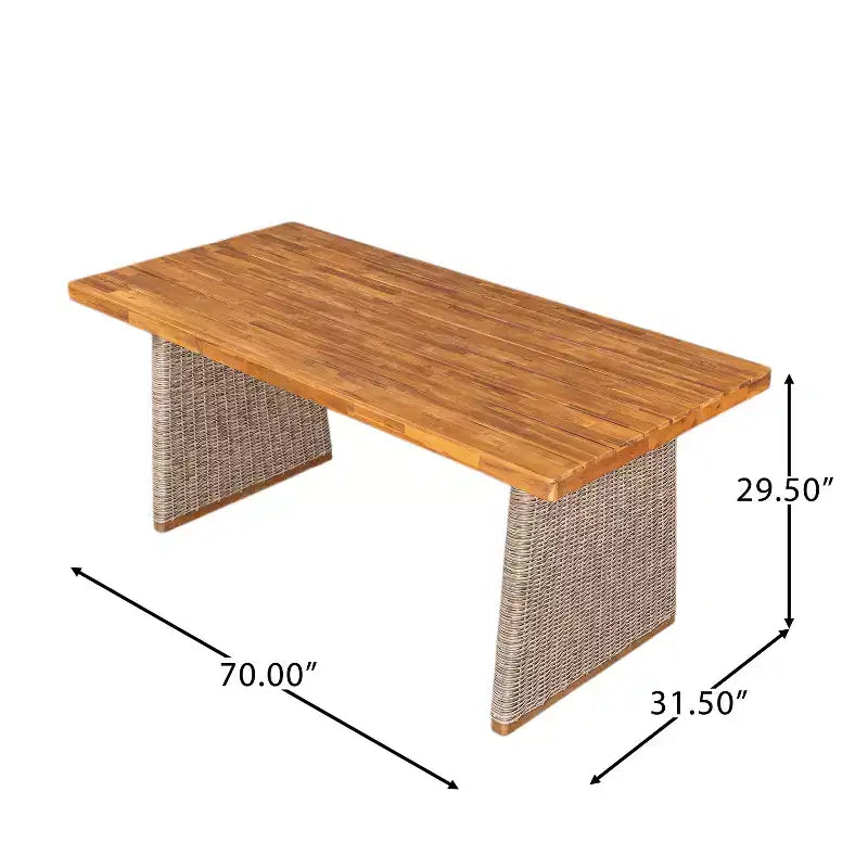 Christopher Knight Home Ferb 7-teiliges Boho-Essgruppe für draußen aus Akazienholz und Korbgeflecht mit Polstern