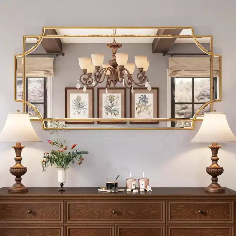 Specchio decorativo da parete dorato in stile classico, smussato e a figura intera, per arredare bagno, soggiorno, camera da letto e cucina