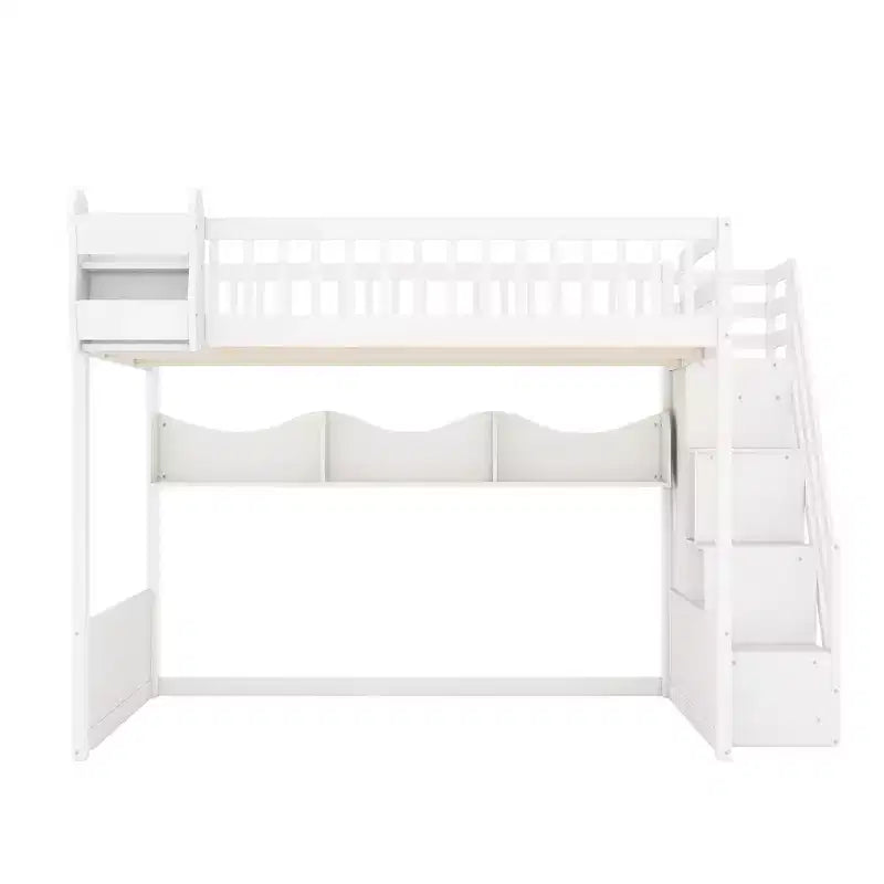 Hoogslaper voor queensize matras met trap, kledingkast en opbergplanken - MDF, 650 lb