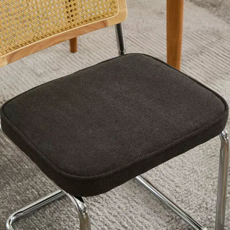 Lot de 2 chaises de salle à manger modernes avec assise en lin, dossier en rotin et piètement chromé