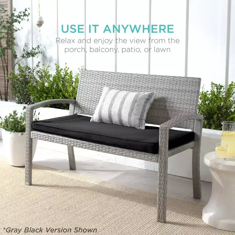Best Choice Products Outdoor-Gartenbank aus Korbgeflecht für 2 Personen, Garten- und Terrassenmöbel mit einer Tragkraft von 700lb, Kissen