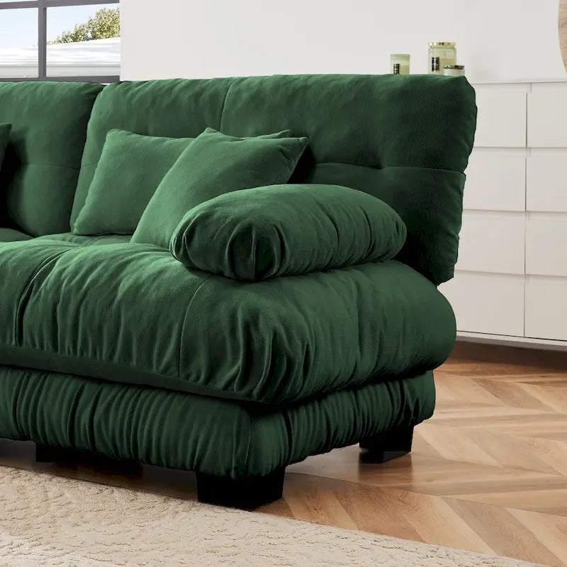 Ecksofa in L-Form, Chenille-Zweisitzer mit Lendenkissen