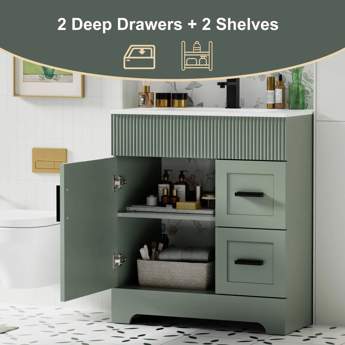 Ensemble meuble-lavabo de salle de bain Wavy Line 30/36/48 avec lavabo et robinet