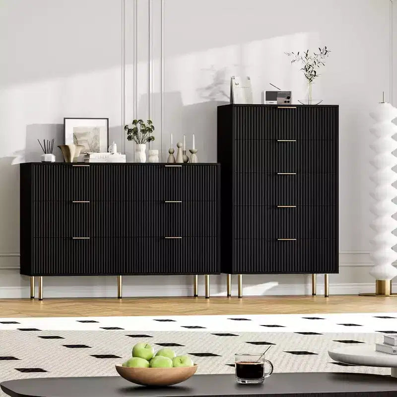 COZONY ladekast met 6 laden en geribbeld ontwerp, moderne houten opbergkast, brede ladekast voor slaapkamer, woonkamer en hal