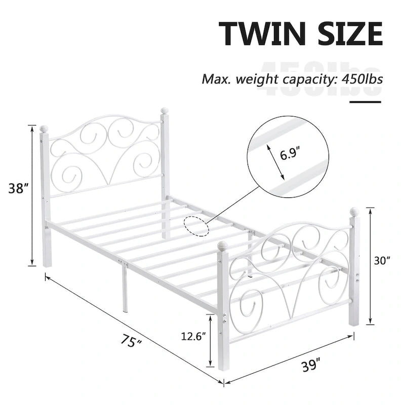 Javlergo Victoria metalen bedframe met hoofdbord en voetbord