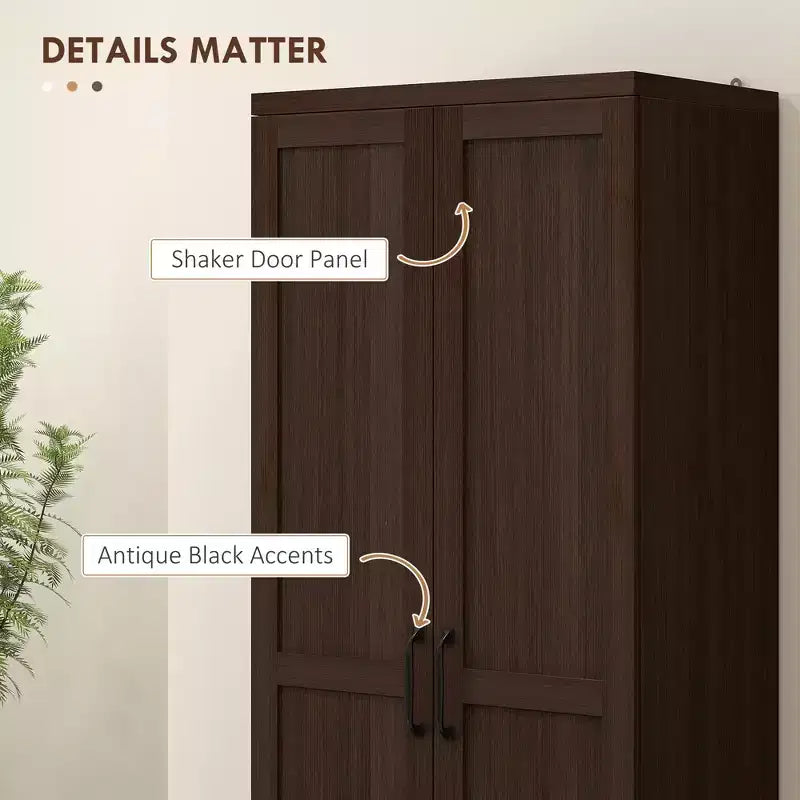 Garde-manger de cuisine à 2 portes de 63, armoire de rangement autonome avec 5 niveaux d’étagères et 2 étagères réglables pour la salle à manger