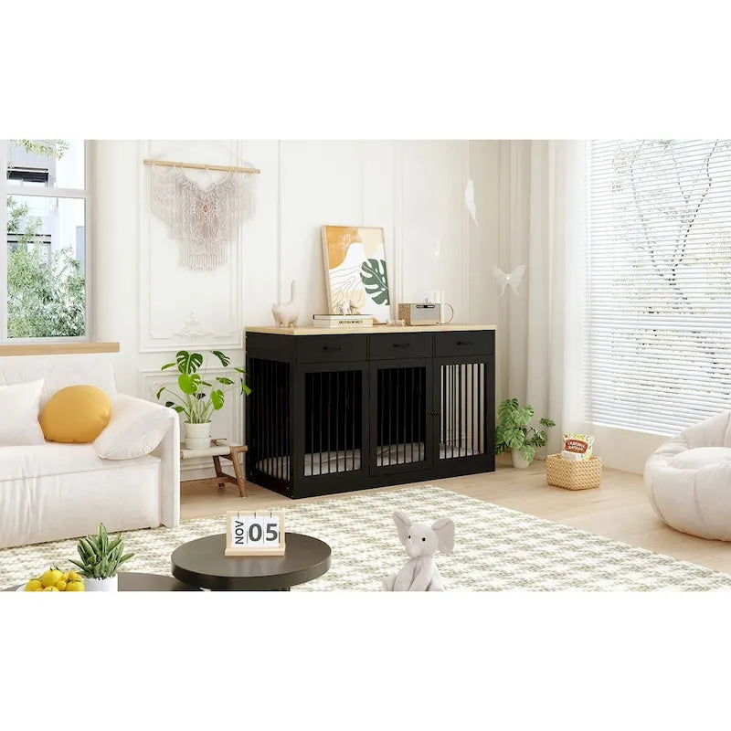 Moderne grote hondenbench met opberglades - elegante espressokleurige afwerking