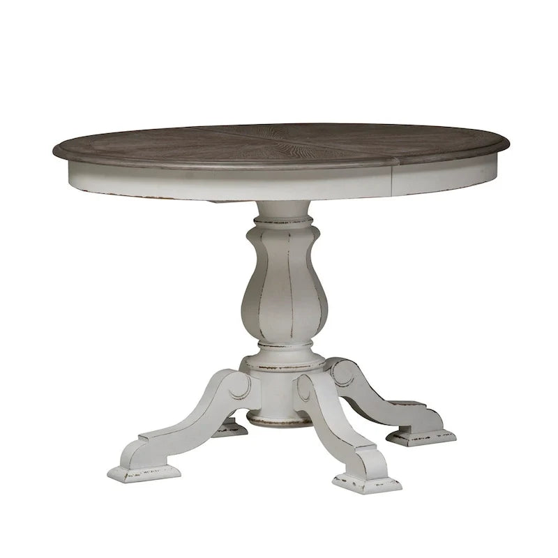 Ronde eettafel met voet in Magnolia Manor-stijl en uitschuifbare bladen - 2 afwerkingen