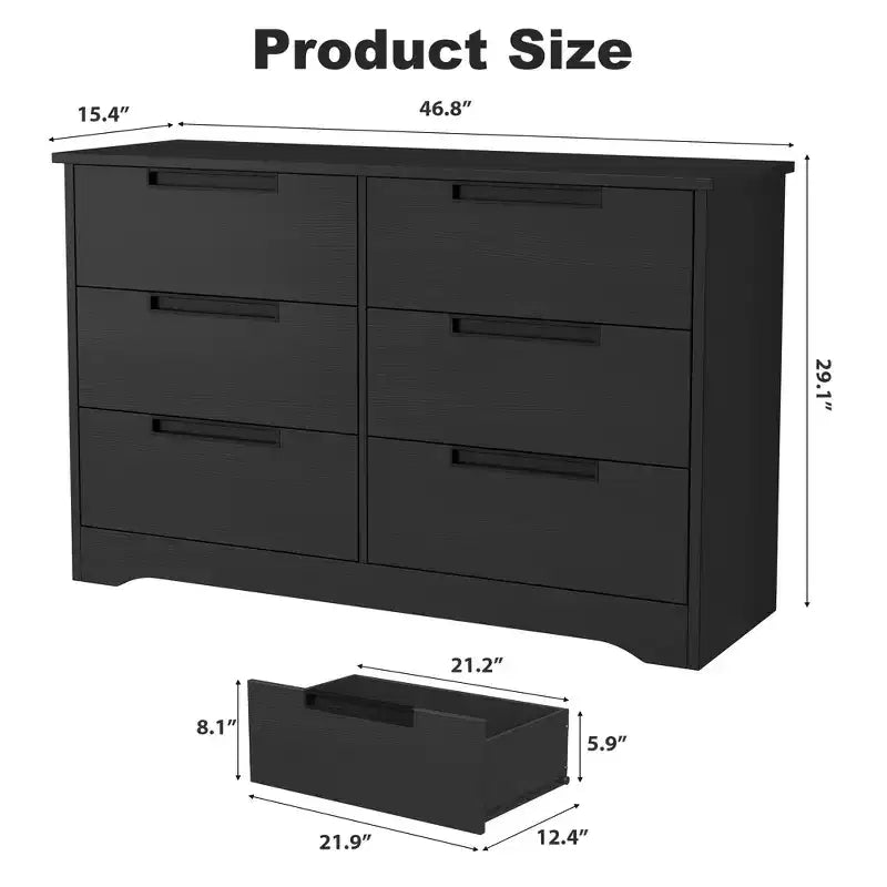 Kommode mit 6 Schubladen fürs Schlafzimmer, 46.8W, aus Holz, mit eingelassenen Griffen, Aufbewahrungsschrank für Kleidung, Kommode oder TV-Ständer für den Flur