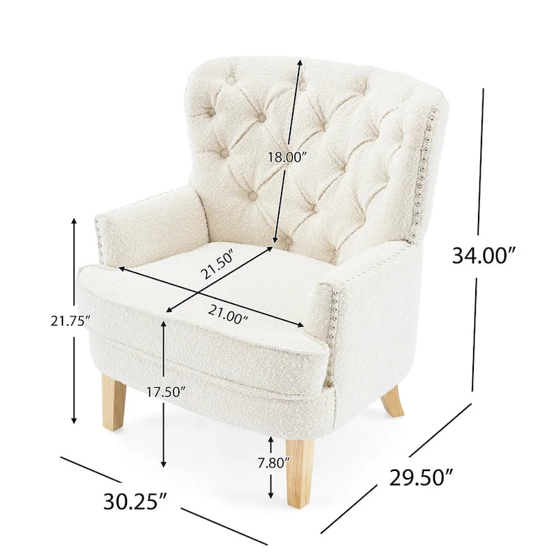 Fauteuil club en bouclé couleur amande avec clous décoratifs, par Christopher Knight Home