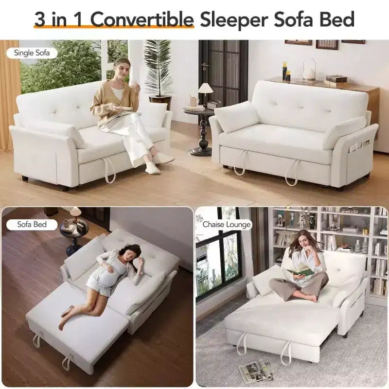 Divano letto Dyonery 51 3 in 1, divanetto trasformabile con letto estraibile, schienale regolabile, rivestimento in lino