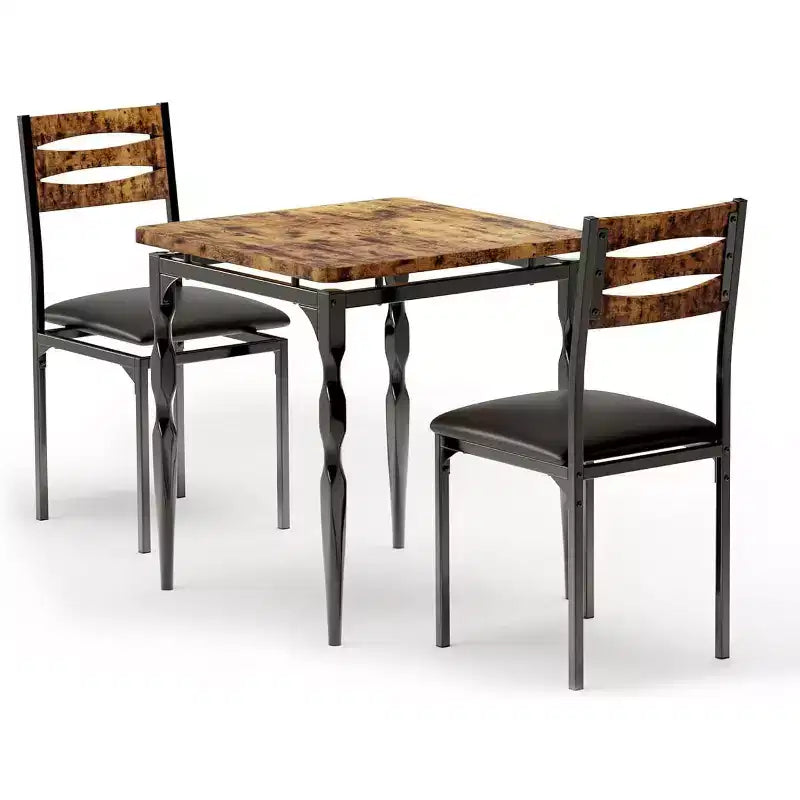 Eetset van 3 delen voor kleine ruimtes, tafel en 2 stoelen met spiraalpoten, compacte keukentafelset voor appartementen