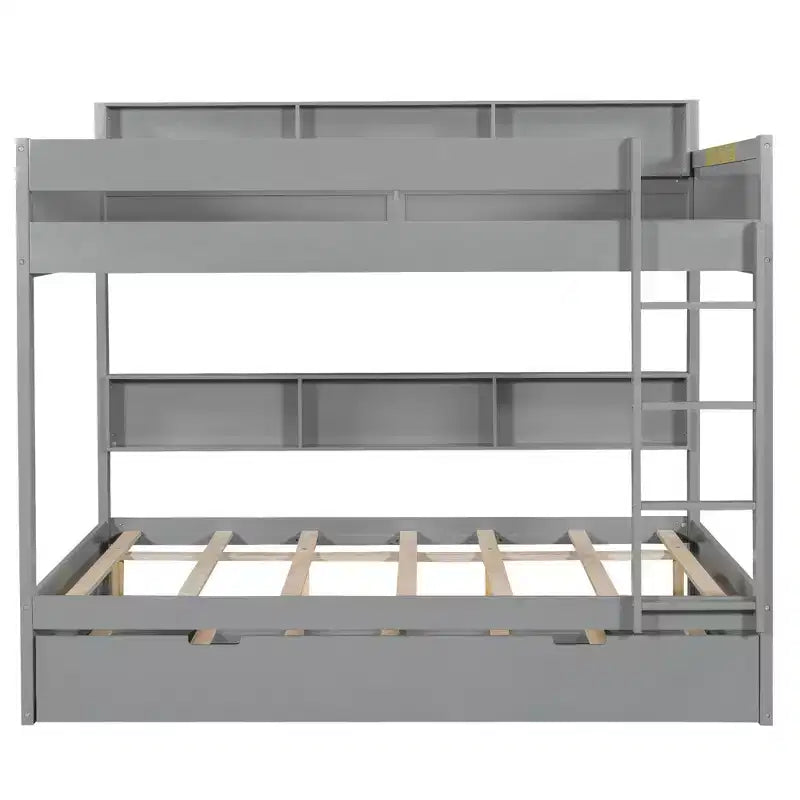 Luxystar modern stapelbed met twee tweepersoonsbedden, planken en onderschuifbed