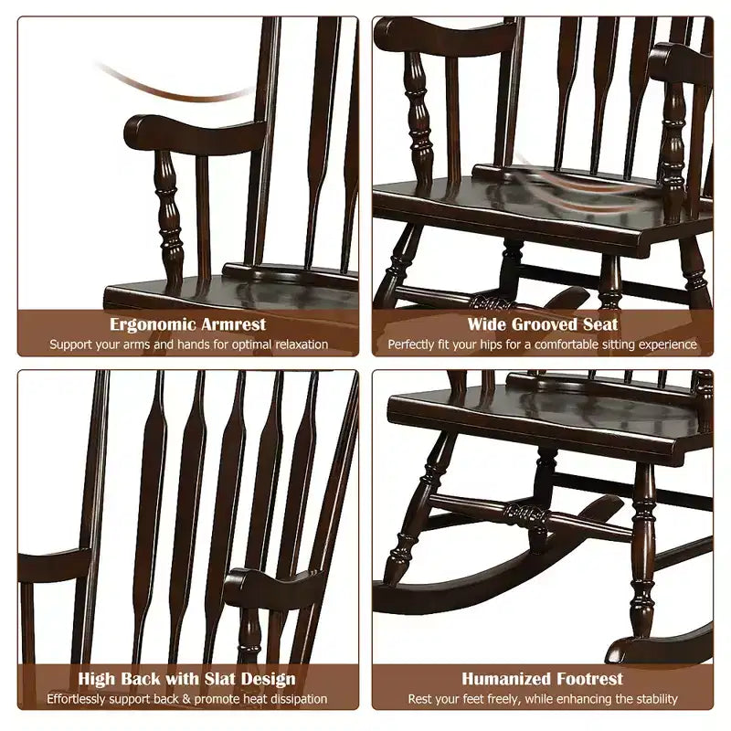 Costway Set aus 2 Schaukelstühlen aus Holz, glänzende Oberfläche, Weiß\ Kaffee