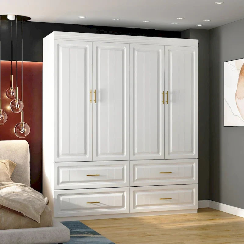 93.9H/74.2H Kleiderschrank, Garderobenschrank mit Kleiderstange, Schubladen und Stauraum