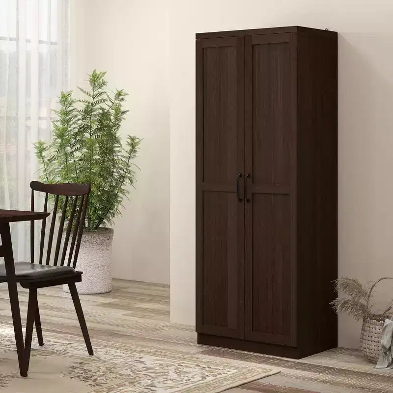 Garde-manger de cuisine à 2 portes de 63, armoire de rangement autonome avec 5 niveaux d’étagères et 2 étagères réglables pour la salle à manger