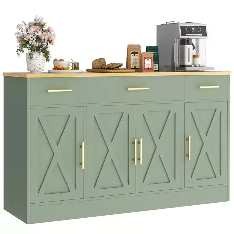 Credenza Celebalcony con contenitore, grande mobile da cucina da 53.4 con 3 cassetti e 4 ante, ripiano regolabile per cucina e soggiorno