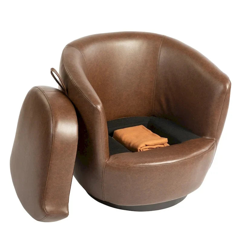 Poltrona girevole a pozzetto imbottita con contenitore, moderna e ideale come seduta laterale per soggiorno, camera da letto, ufficio o angolo lettura - similpelle