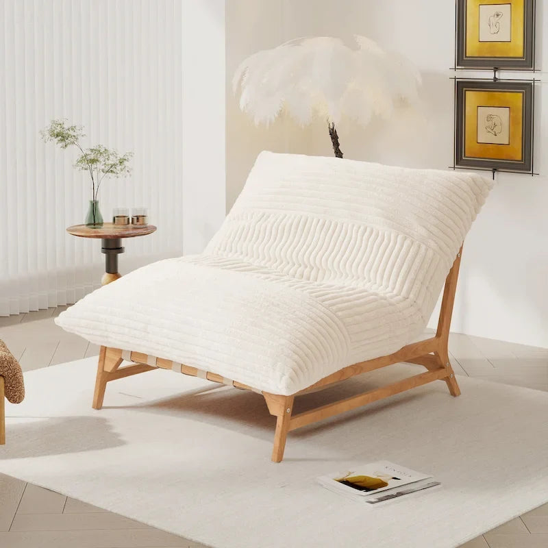 Fauteuil poire d’appoint grand format en peluche, avec structure en bois massif, confortable et garni de duvet