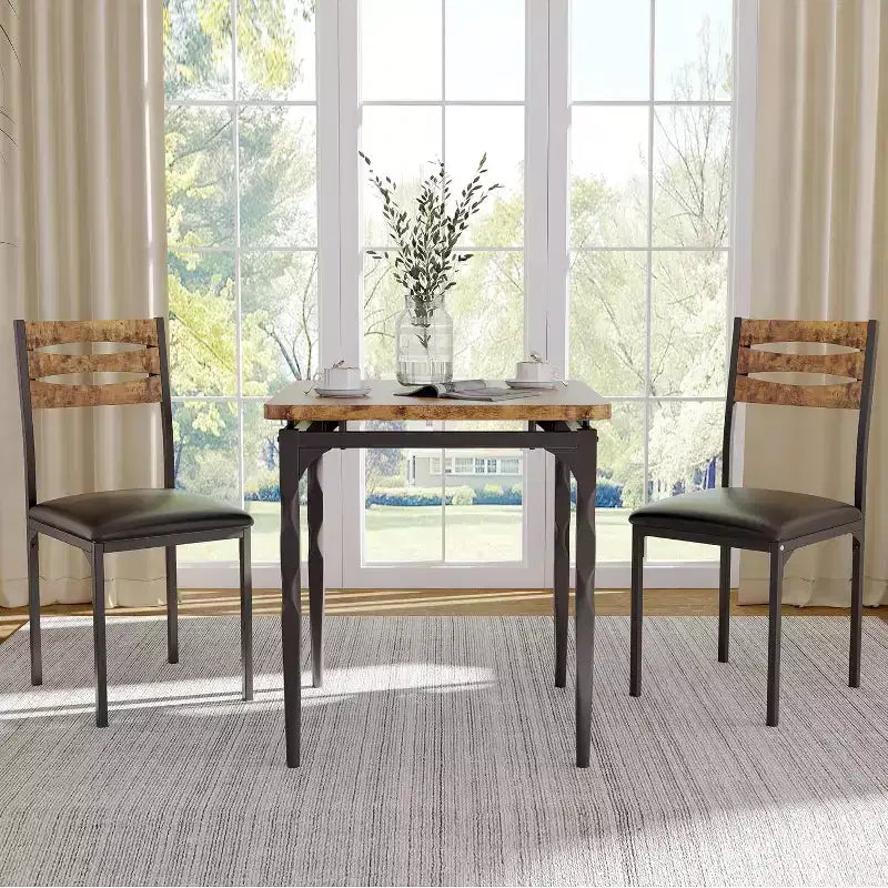 Eetset van 3 delen voor kleine ruimtes, tafel en 2 stoelen met spiraalpoten, compacte keukentafelset voor appartementen