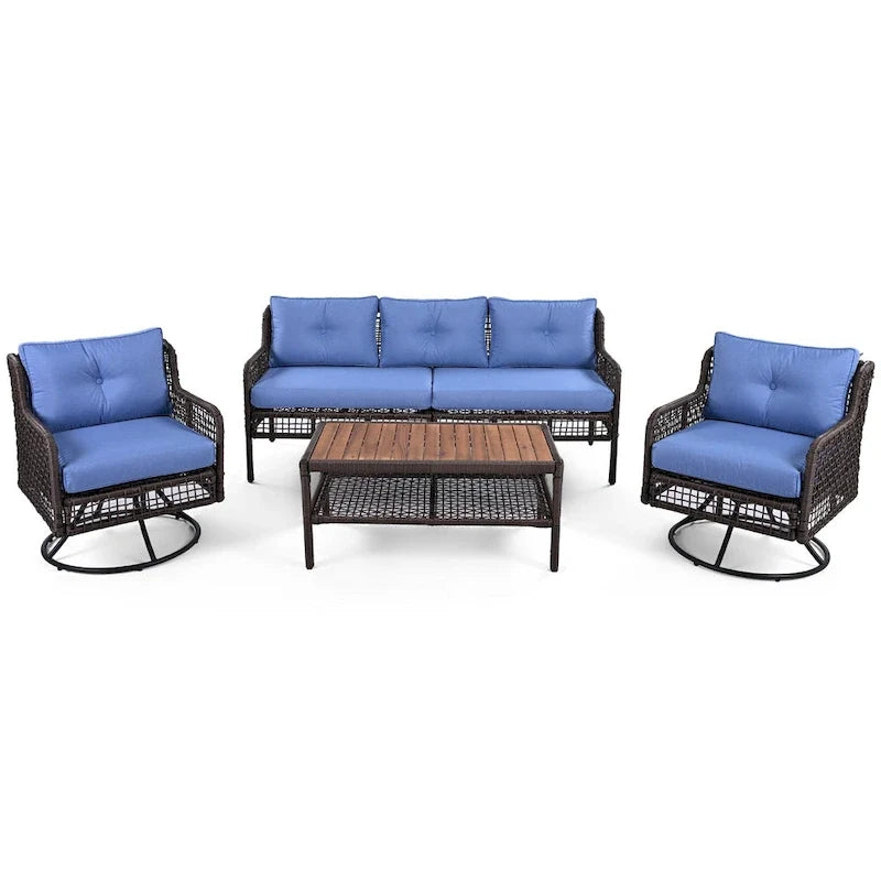 4-delige loungeset van rotan voor buiten met draaibare stoelen en salontafel