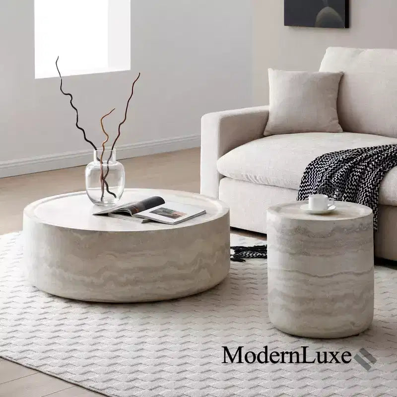 Ronde salontafel met namaak-MARS-patroon, cocktailtafel, middentafel, accenttafel, bijzettafel naast de bank, eindtafel - ModernLuxe