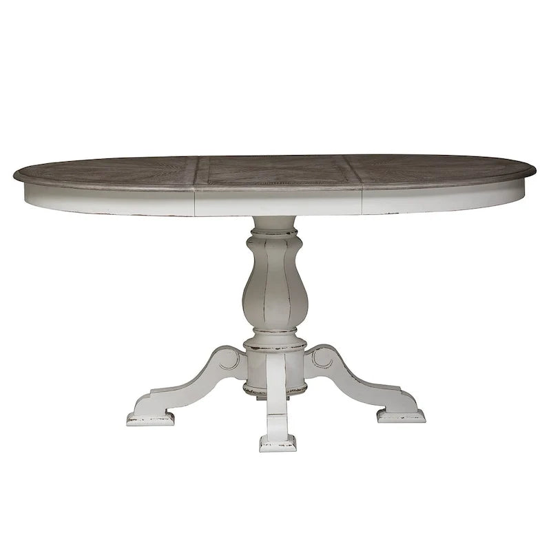 Ronde eettafel met voet in Magnolia Manor-stijl en uitschuifbare bladen - 2 afwerkingen