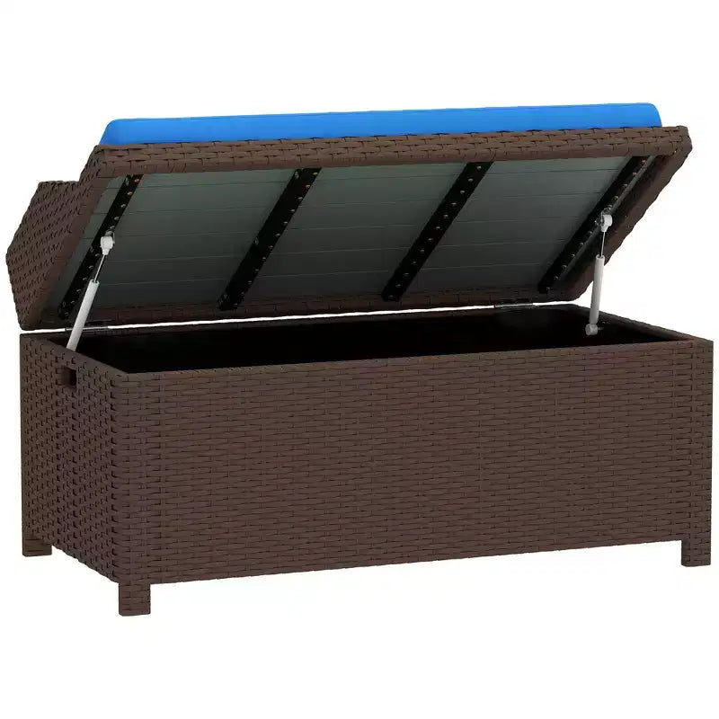Banc de rangement extérieur en osier avec coussin