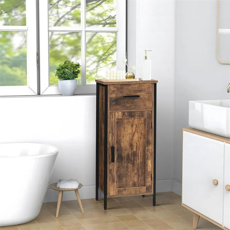 Meuble de rangement étroit à poser au sol, avec 1 porte et 1 tiroir - 11.8D x 13.8W x 31.5H