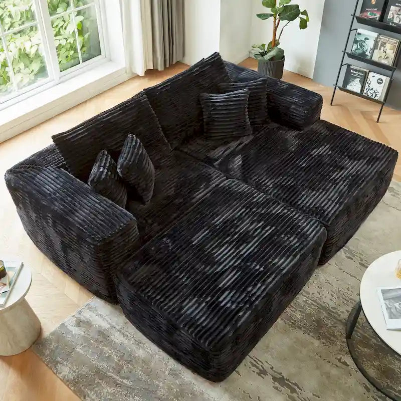Divano componibile moderno e morbido HOOOWOOO, a forma di L, con pouf rimovibile