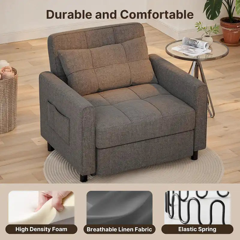 3-in-1-Ausziehbarer Schlafsessel mit Schlaffunktion, umwandelbares, verstellbares und faltbares Polstersofa