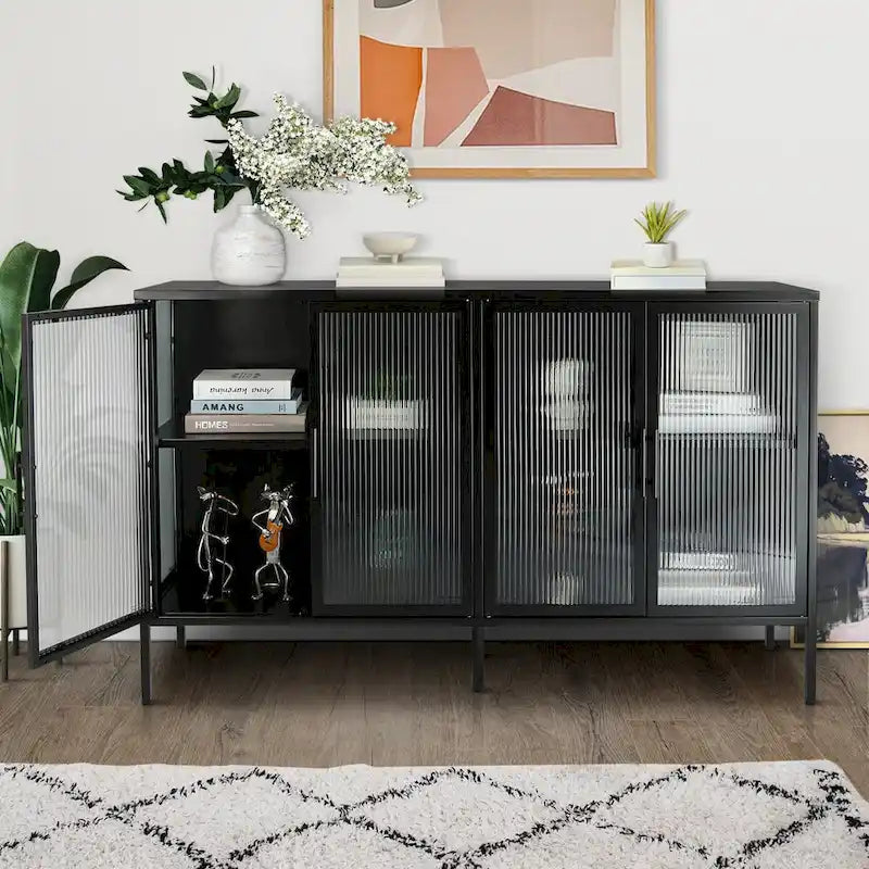Metallschrank mit gehärteter Glasscheibe und verstellbarem Einlegeboden