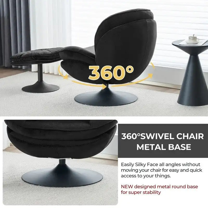 Fluwelen draaifauteuil met voetenbank, ronde leesfauteuil met voetenbankset, 360 draaibaar, metalen frame