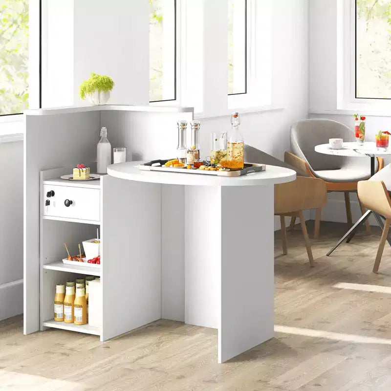 Costway Empfangstresen, Kassentisch und Bürotisch mit offenem Fach und abschließbarer Schublade, Weiß/Braun/Schwarz