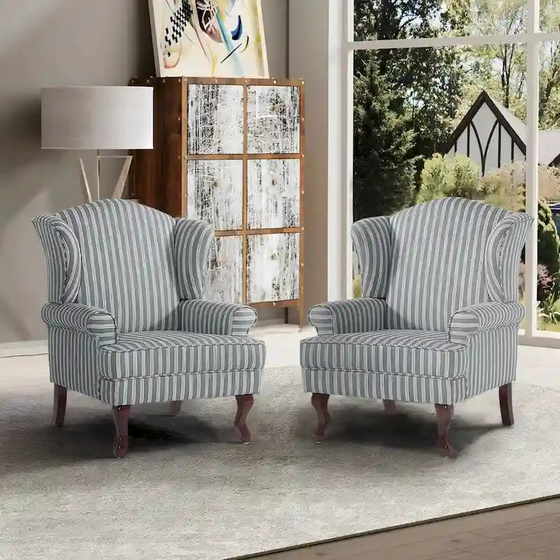 Set di 2 poltrone tradizionali con schienale ad ali, imbottite