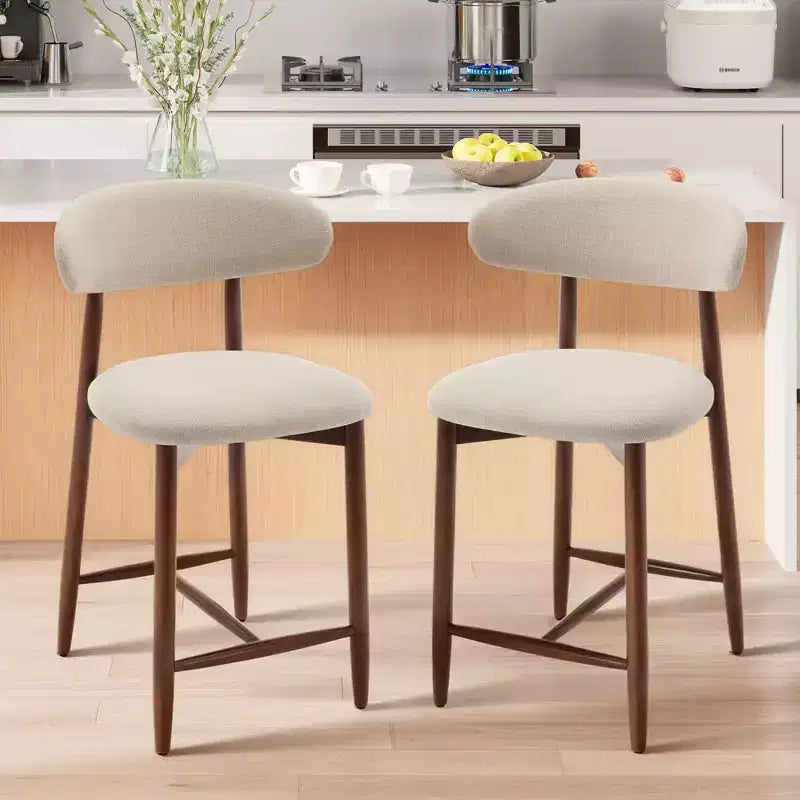 Ora Maison Set of 2/4/6 Counter Height Upholstered Bar Stool with Fabric & Walnut Finish