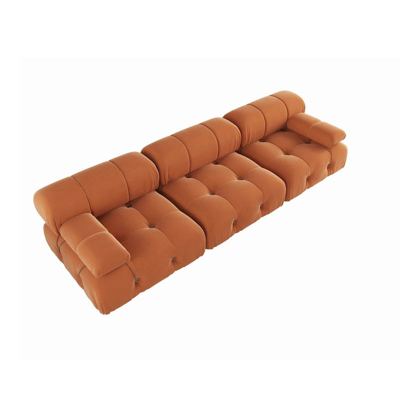 Modulares Samtsofa mit 3 Sitzplätzen, beidseitig montierbar