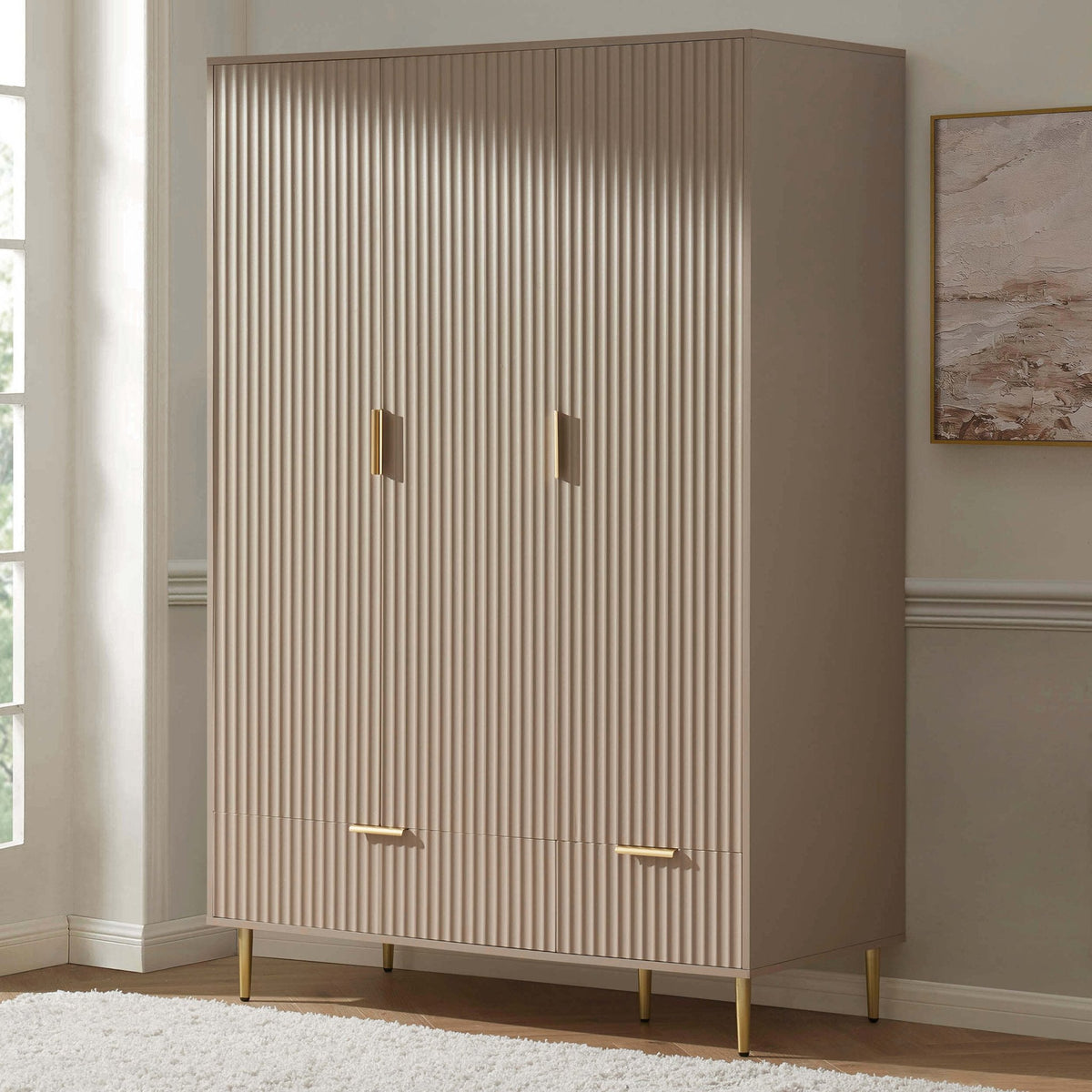 Armoire à 3 portes avec tiroirs - Taupe