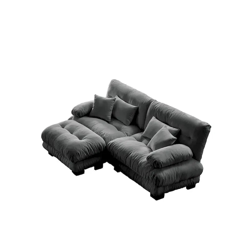 Ecksofa in L-Form, Chenille-Zweisitzer mit Lendenkissen