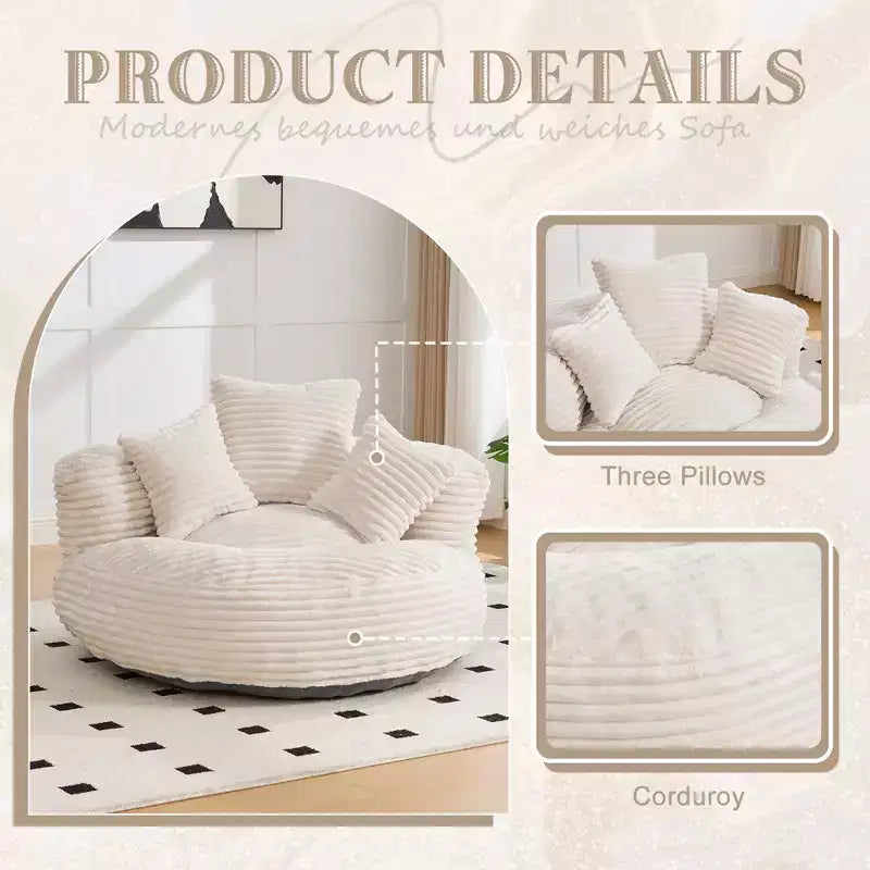 Sitzsacksofa für Erwachsene und Kinder, übergroßer Cord-Sitzsack mit 3 Kissen und Armlehnen für Wohnzimmer und Schlafzimmer - ModernLuxe
