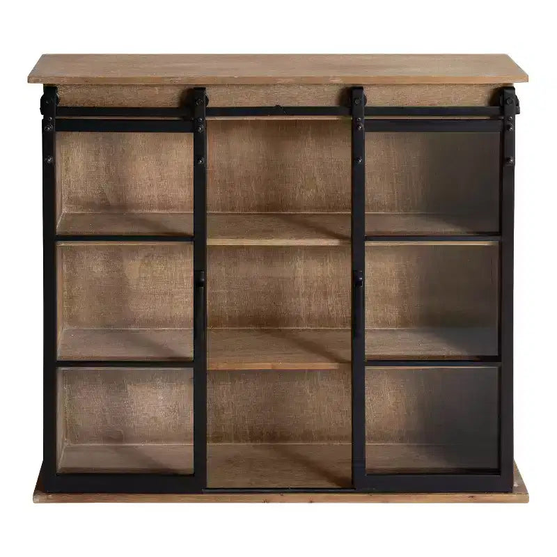 30 x 28 Armadietto decorativo da parete in legno Barnhardt con 2 ante scorrevoli in vetro, marrone rustico - Kate & Laurel All Things Decor: con struttura in metallo