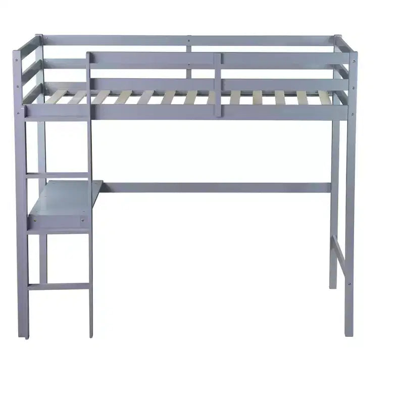Lit mezzanine minimaliste Okak avec échelle, lit mezzanine pour lit simple en bois d’hévéa avec garde-corps de sécurité et bureau intégré, cadre de lit pour enfants et adolescents
